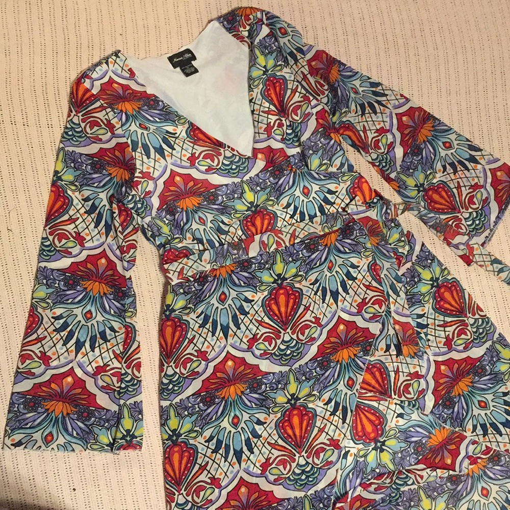 Mock-wrap, hi-lo, over mini dress